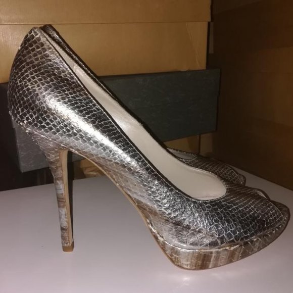 NIB CHRISTIAN DIOR 41 Metallic Python Snakeskin Peep-Toe Platform Pumps - Picture 6 of 9